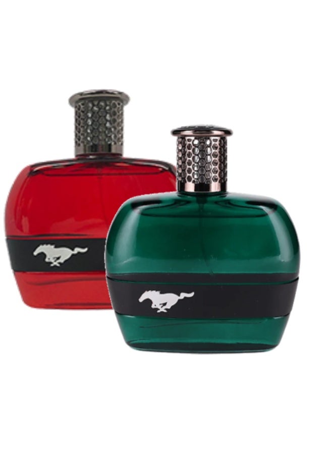 فورد موستانج مجموعة عطور فورد موستانج للرجال، أحمر وأخضر، عبوتان سعة 100 مل، ماء تواليت - Image 1