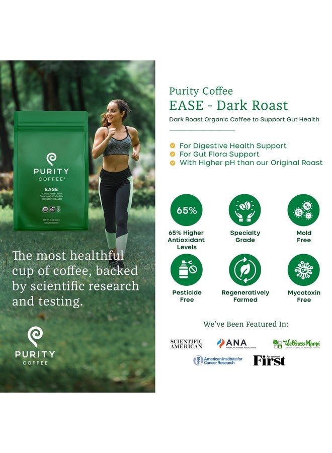 Purity Coffee EASE Dark Roast Ground Coffee for Low Acidity - USDA Organic and Third-Party Tested for Antioxidants, Mold, Mycotoxins and Pesticides - 12oz - Image 3