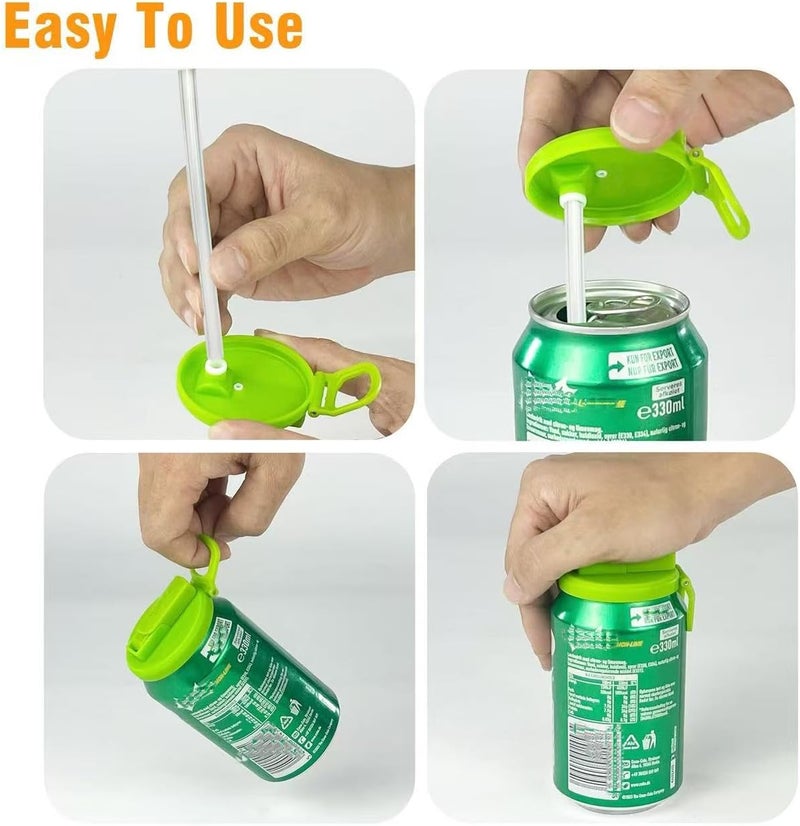 DIPESI Soda Can Lids and Holders for 12oz Cans – 2 Can Covers with Straw + 2 Can Holder with Handle – For Soda, Beer, Pop – Easy to Hold, Leak-Free - Image 5