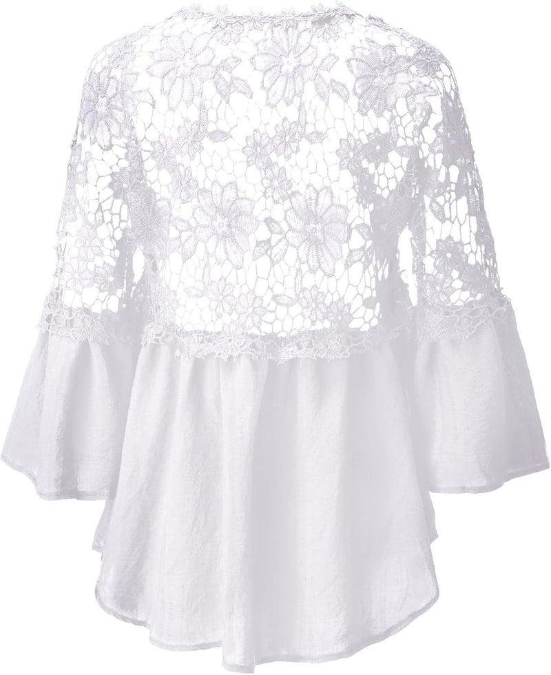 klarako Women Winter Solid Color Round Neck Long-Sleeved Lace Stitching Loose Top - Image 4