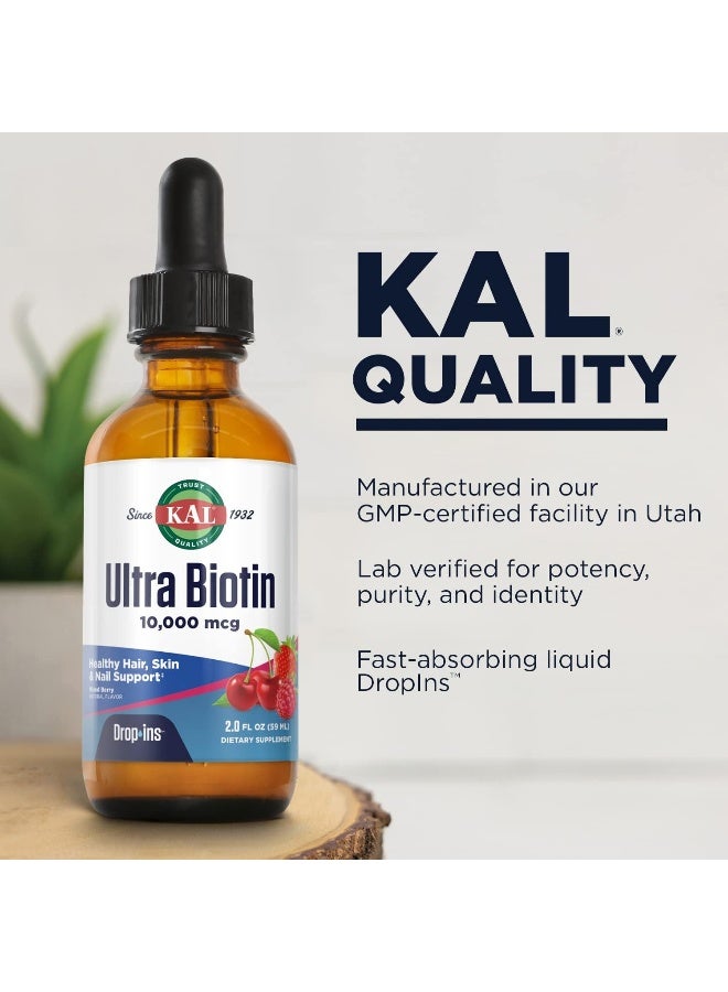 KAL Ultra Biotin Drop Ins Hair, Skin & Nails Formula Mixed Berry Flavor 10,000 mcg - Image 4