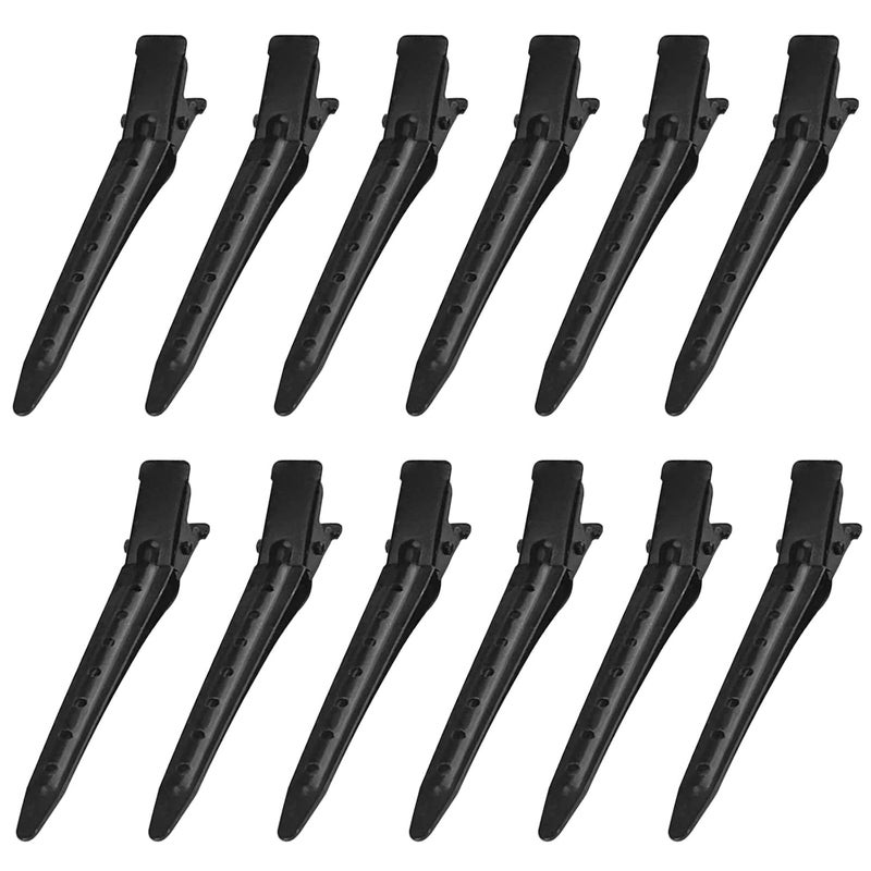 12PCS Duck Billed Clips 275 Inches Rustproof Metal Alligator Curl Clips with Holes for Hair Styling Hair Coloring Medium Black