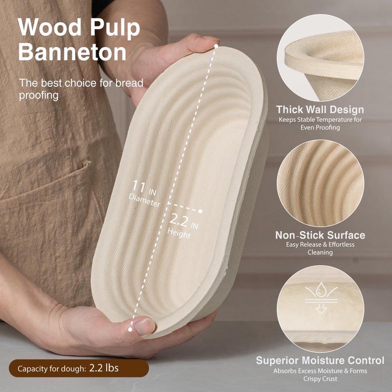 BAVIFY Wood Pulp Banneton Bread Proofing Basket Set, Non-Stick Dough Proofing Bowl for Sourdough, Sourdough Starter Kit Bread Baking Supplies Making Tools (Oval) - Image 3