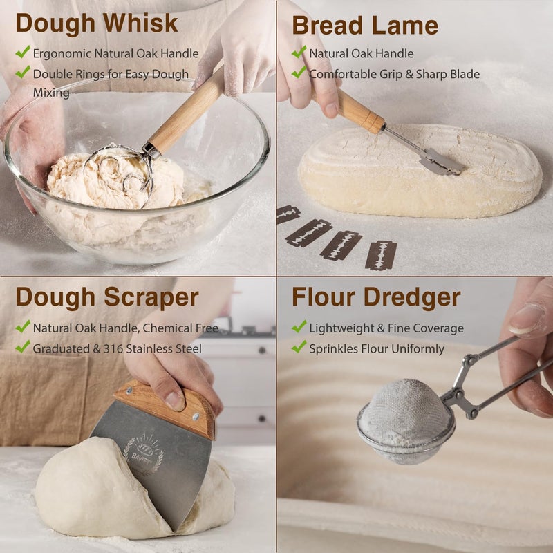 BAVIFY Wood Pulp Banneton Bread Proofing Basket Set, Non-Stick Dough Proofing Bowl for Sourdough, Sourdough Starter Kit Bread Baking Supplies Making Tools (Oval) - Image 5