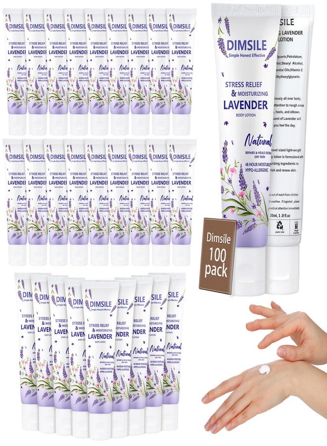Dimsile 100 Pack Lavender Travel Size Body Lotion 1 oz Dry Skin Moisturizer with Flip Cap for Extra Dry Skin, for Inns and Hotels, Offices, Airlines, Gyms and More - Image 1