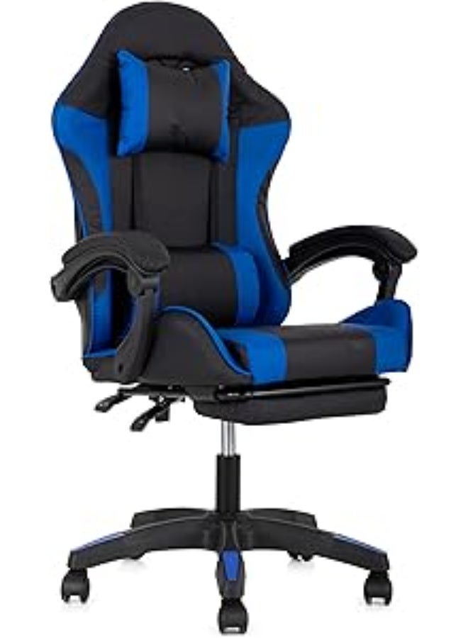 مالتي هوم فيرنيتشر كرسي ألعاب مريح بظهر مرتفع MH-32FR-أزرق مع مسند للقدمين، كرسي مكتب سباق قابل للتعديل مع دعم أسفل الظهر ومسند للرأس، أسود وأزرق - Image 1