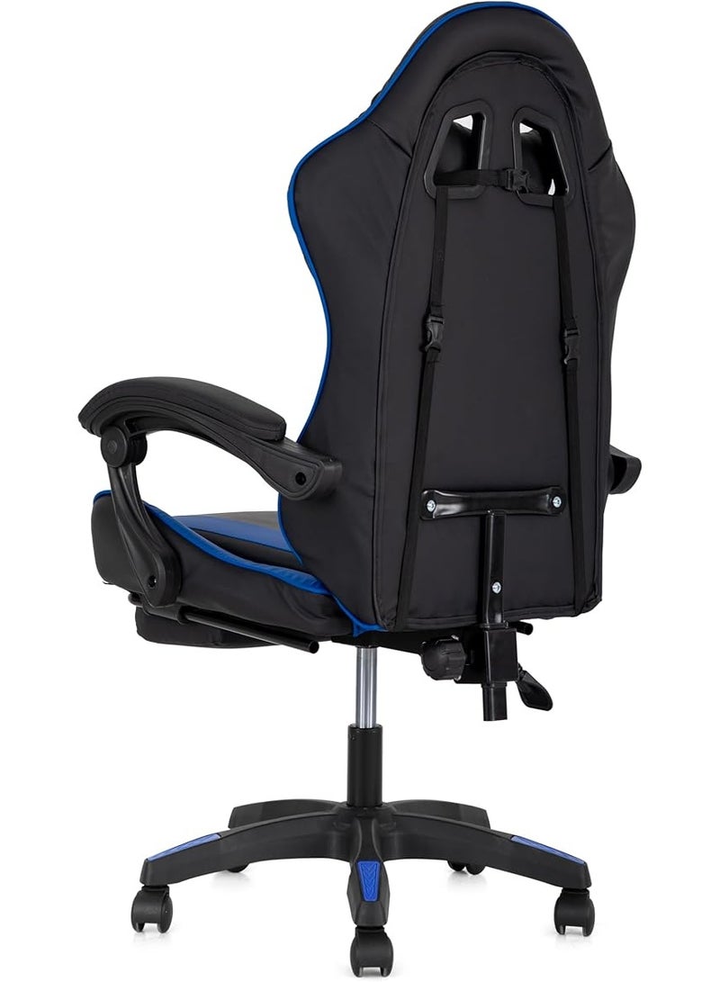 مالتي هوم فيرنيتشر كرسي ألعاب مريح بظهر مرتفع MH-32FR-أزرق مع مسند للقدمين، كرسي مكتب سباق قابل للتعديل مع دعم أسفل الظهر ومسند للرأس، أسود وأزرق - Image 2