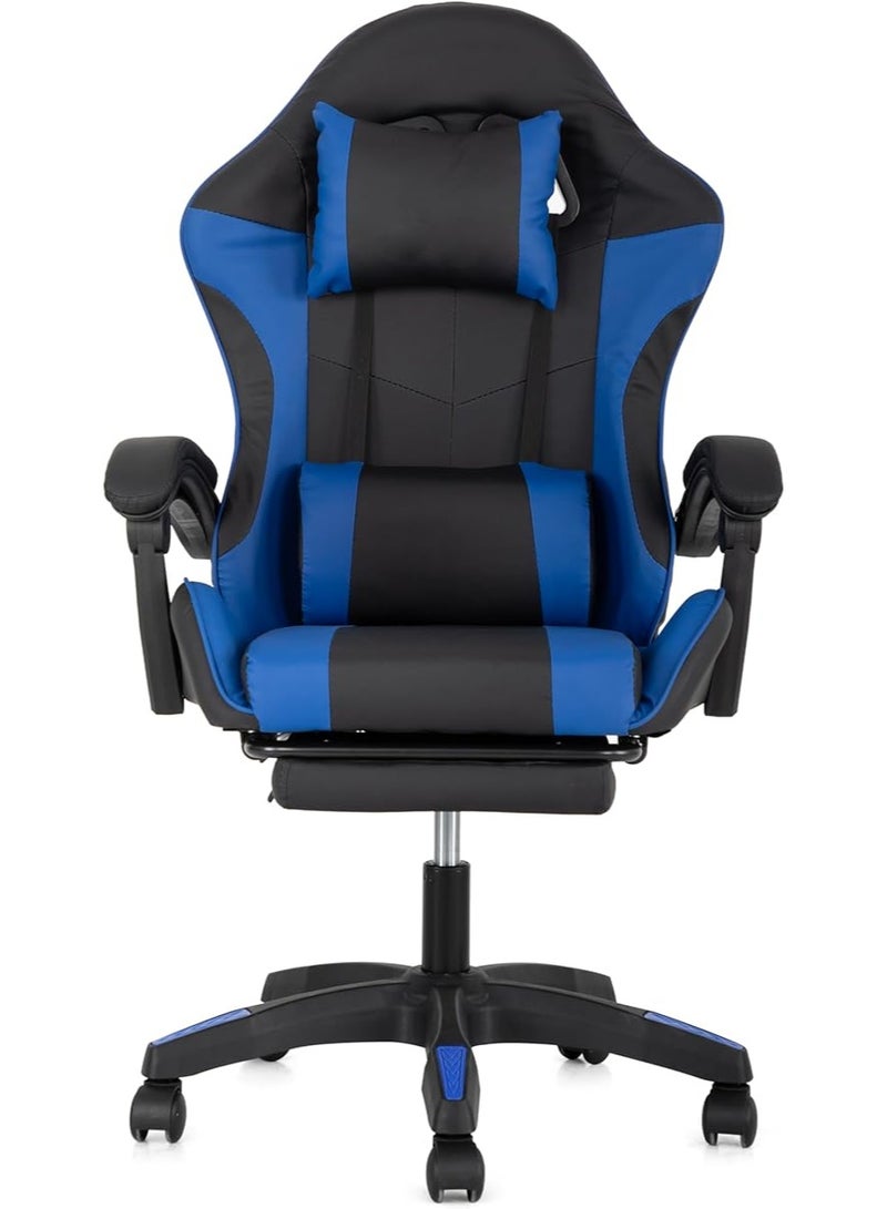 مالتي هوم فيرنيتشر كرسي ألعاب مريح بظهر مرتفع MH-32FR-أزرق مع مسند للقدمين، كرسي مكتب سباق قابل للتعديل مع دعم أسفل الظهر ومسند للرأس، أسود وأزرق - Image 4