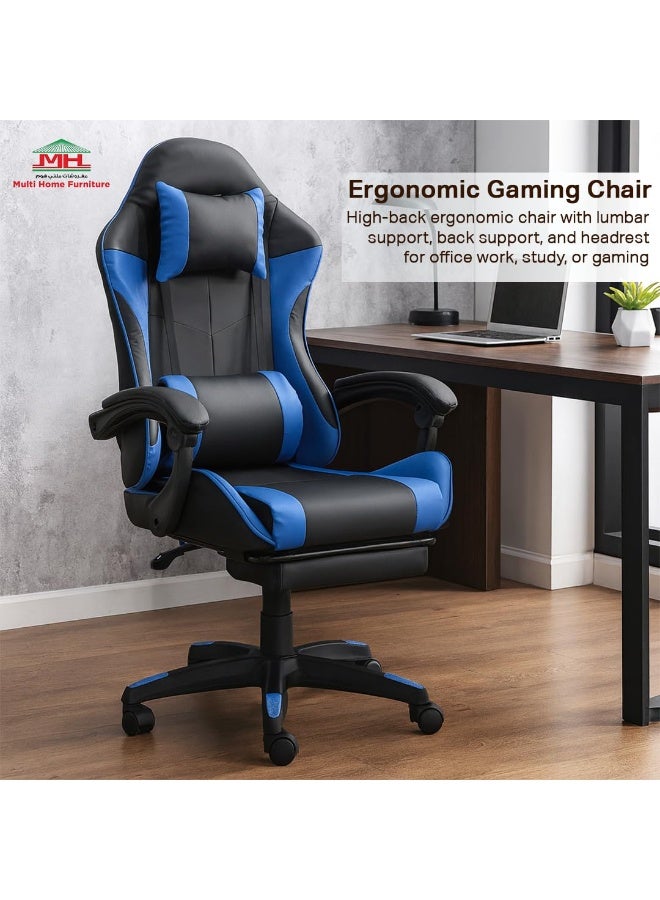 Multi Home Furniture Black & Blue Gaming Chair | Ergonomic Chair High-Back Recliner Chair with Adjustable Footrest & Armrest | Racing-Style Office Chair with Lumbar & Headrest Support for Gaming Setup - Image 2