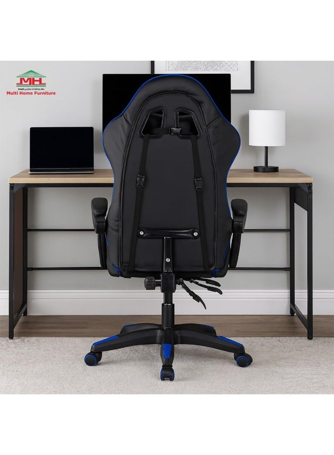Multi Home Furniture Black & Blue Gaming Chair | Ergonomic Chair High-Back Recliner Chair with Adjustable Footrest & Armrest | Racing-Style Office Chair with Lumbar & Headrest Support for Gaming Setup - Image 4