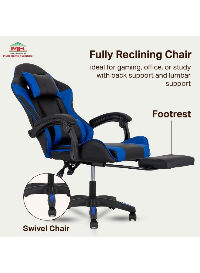 Multi Home Furniture Black & Blue Gaming Chair | Ergonomic Chair High-Back Recliner Chair with Adjustable Footrest & Armrest | Racing-Style Office Chair with Lumbar & Headrest Support for Gaming Setup - Image 5