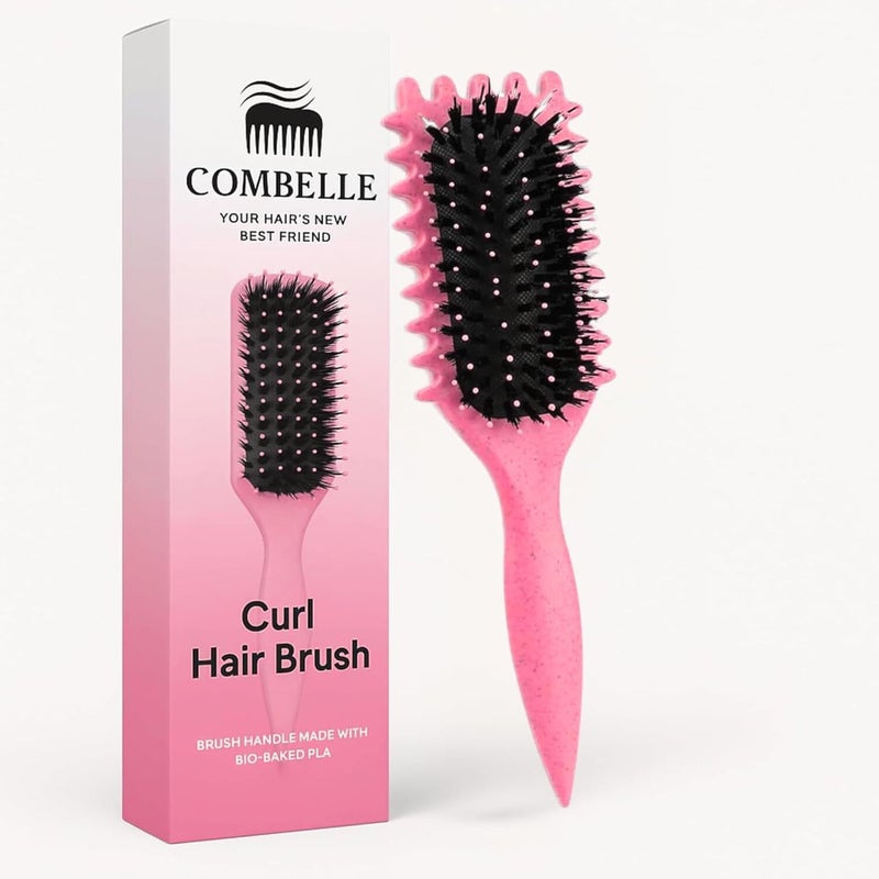 Combelle 5-in-1 Curl Hair Brush, Vegan Boar Bristles, Bio-Baked PLA Handle, Detangling and Frizz Control for Curly Hair (Red) - Image 1