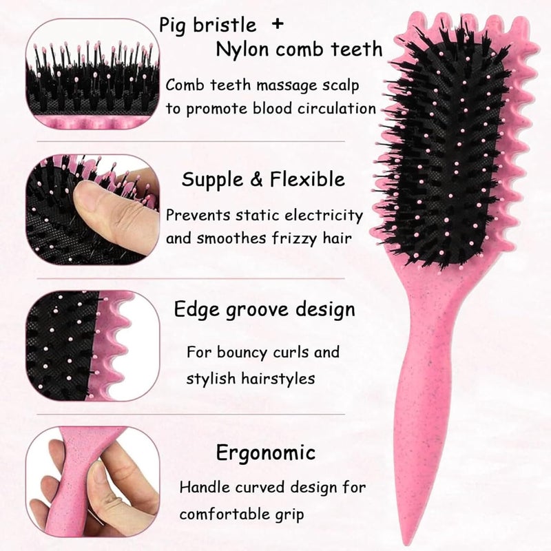 Combelle 5-in-1 Curl Hair Brush, Vegan Boar Bristles, Bio-Baked PLA Handle, Detangling and Frizz Control for Curly Hair (Red) - Image 4