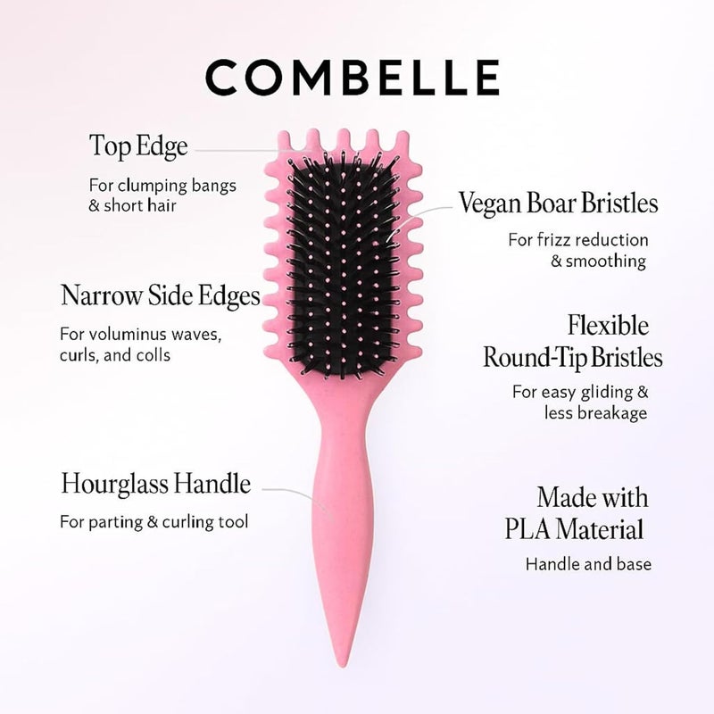 Combelle 5-in-1 Curl Hair Brush, Vegan Boar Bristles, Bio-Baked PLA Handle, Detangling and Frizz Control for Curly Hair (Red) - Image 2