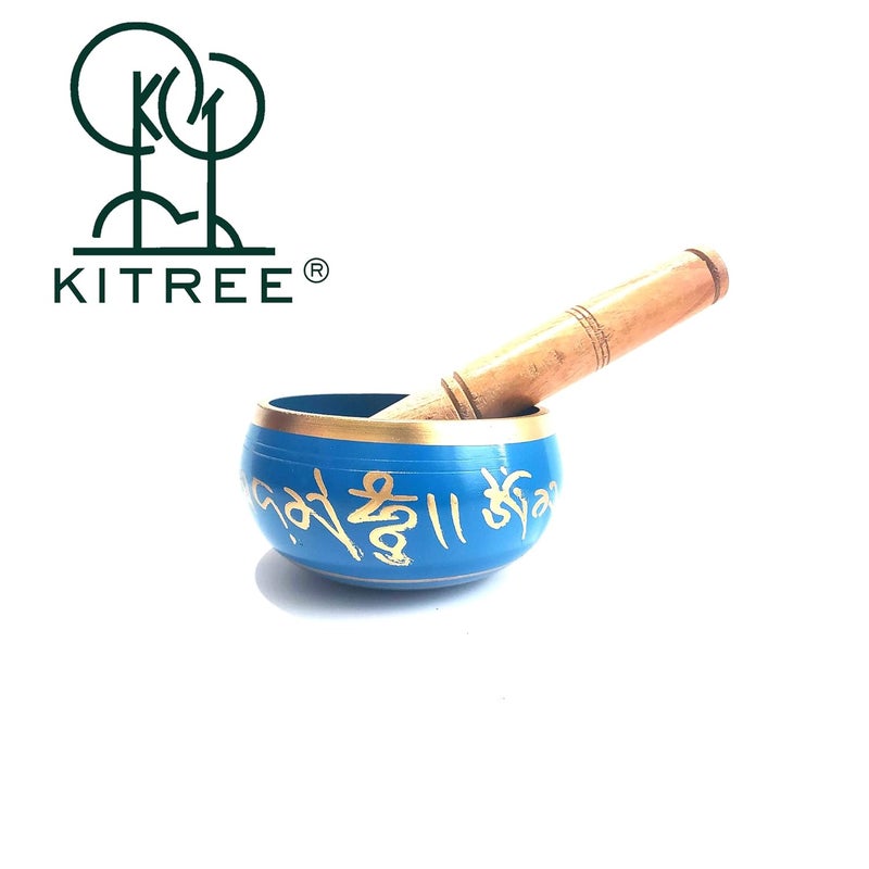 KITREE Singing Bowl | Tibetan Prayer Instrument With Wooden Stick | Authentic Healing Sound Meditation Bowl Set for Deep OM, Music Therapy - 4 Inch Blue - Image 2