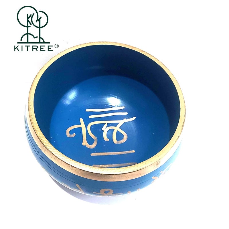 KITREE Singing Bowl | Tibetan Prayer Instrument With Wooden Stick | Authentic Healing Sound Meditation Bowl Set for Deep OM, Music Therapy - 4 Inch Blue - Image 3