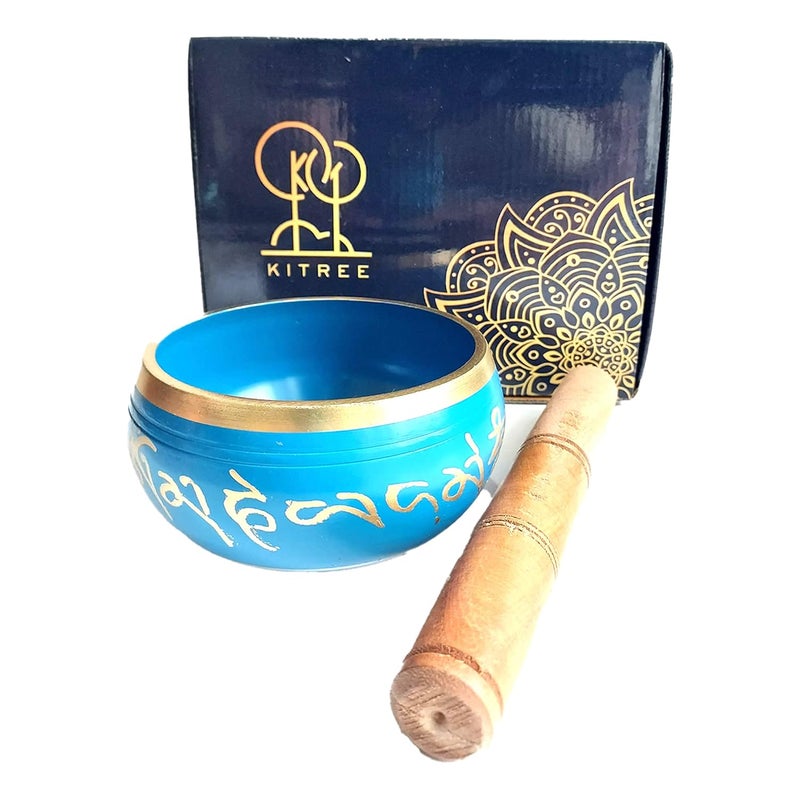 KITREE Singing Bowl | Tibetan Prayer Instrument With Wooden Stick | Authentic Healing Sound Meditation Bowl Set for Deep OM, Music Therapy - 4 Inch Blue - Image 1