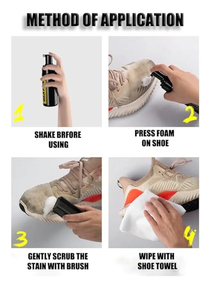 Shoe and Sneaker Cleaner Kit, Easy Detergent for Sneakers Athletic Shoes - Water-Free Foam Sneaker Cleaner with Shoe Brush and Shoe Cloth Easy, Gentle Rub Design | 3 in 1 Stain Remover Spray Removes Dirt, Grime and Grass  - Image 4