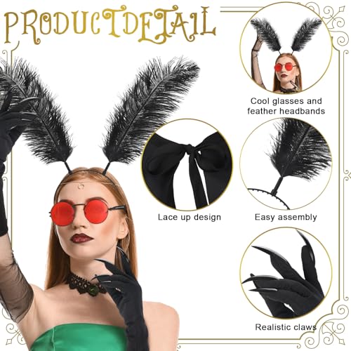 Skicuff 4 Pcs Unisex Mothman Costume Halloween Mothman Cosplay Moth Paw Glove Fingernail Glasses Headband for Adult Women(Classic Style) - Image 3
