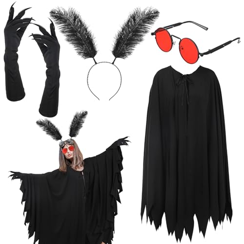 Skicuff 4 Pcs Unisex Mothman Costume Halloween Mothman Cosplay Moth Paw Glove Fingernail Glasses Headband for Adult Women(Classic Style) - Image 1