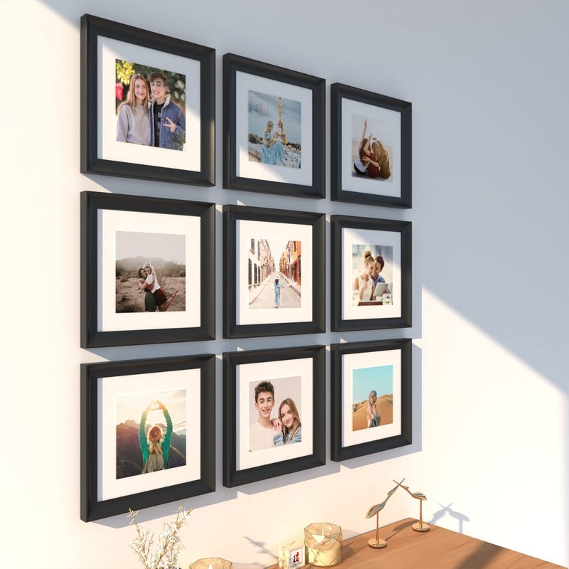 Art Street Art Street Moist Premium Photo Frames Set of 9 Elite Square Black 3D-Timeline Wall Photo frames for Home and Wall Décor (Size - 8 x 8 Inchs) - Image 1