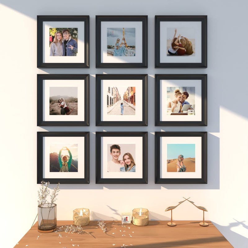 Art Street Art Street Moist Premium Photo Frames Set of 9 Elite Square Black 3D-Timeline Wall Photo frames for Home and Wall Décor (Size - 8 x 8 Inchs) - Image 2