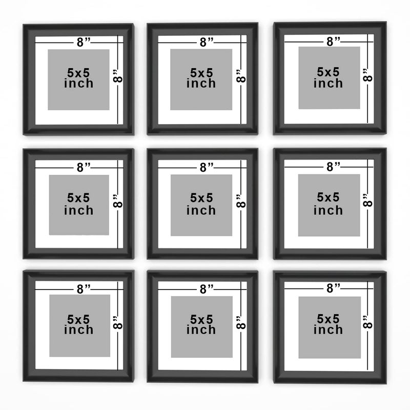 Art Street Art Street Moist Premium Photo Frames Set of 9 Elite Square Black 3D-Timeline Wall Photo frames for Home and Wall Décor (Size - 8 x 8 Inchs) - Image 3