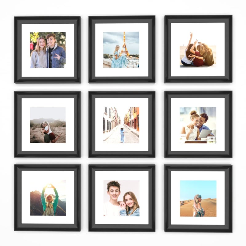Art Street Art Street Moist Premium Photo Frames Set of 9 Elite Square Black 3D-Timeline Wall Photo frames for Home and Wall Décor (Size - 8 x 8 Inchs) - Image 4