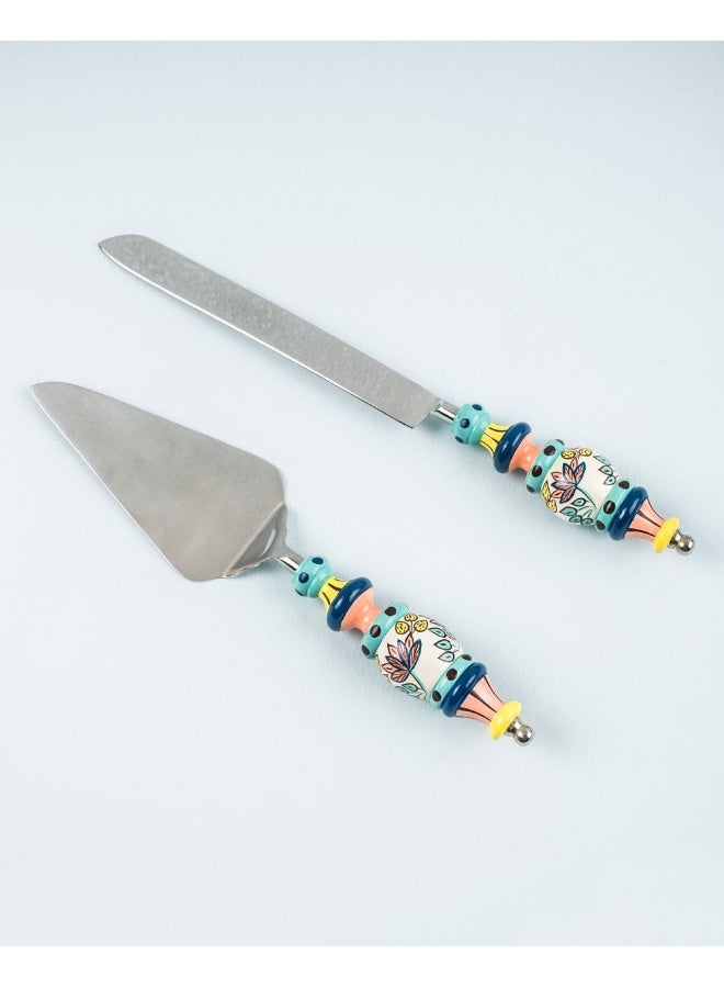 Chumbak Folk Floral Cake Server Set- Blue  - Image 3