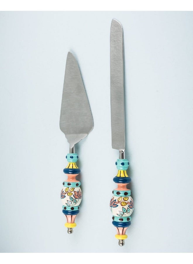 Chumbak Folk Floral Cake Server Set- Blue  - Image 2