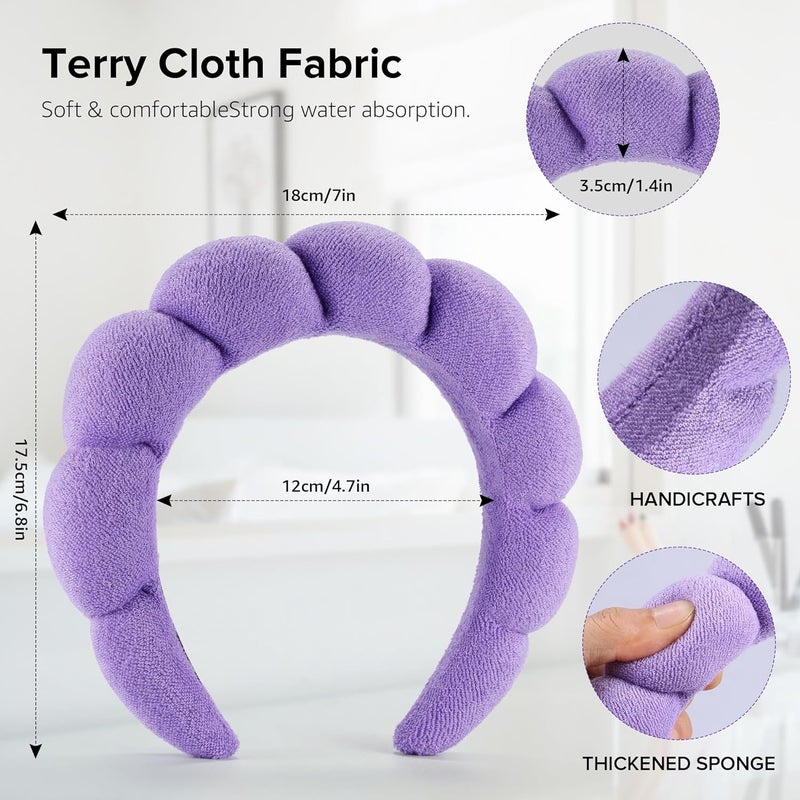 Ztomine Store Terry Cloth Spa Headbands for Washing Face or Facial, Set of 2, Black & Purple - Puffy Makeup Headbands for Face Washing, Mask, Skin Treatment - Image 5