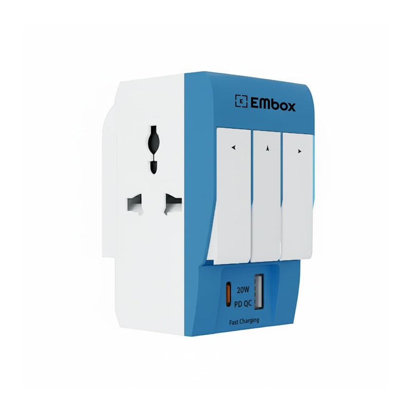EMBOX محول متعدد المآخذ 3 دبابيس من نوع C PD مع مفتاح فردي | مقبس 3 دبابيس مع غطاء أمان وحماية من الارتفاعات الكهربائية | تمديد 3 مآخذ للاستخدام المنزلي والمكتبي والسفر-5A-250V - Image 1