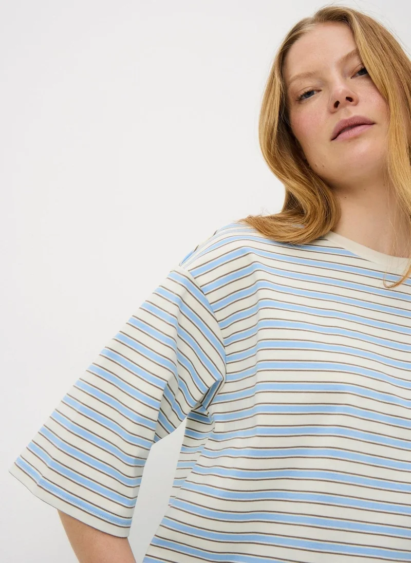Matalan Blue Blue Stripe Boxy T-Shirt for Women | Best Price UAE