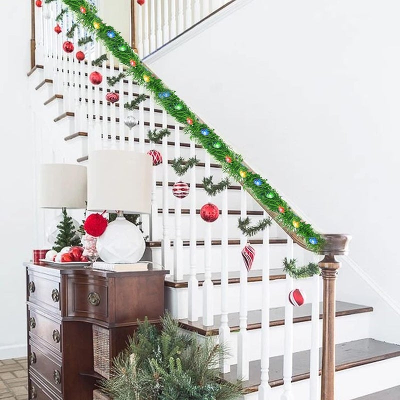 NEROSUN 14.8 FT Artificial Christmas Garland, 50 Pre-Lit LED Mini String Lights Battery Operated Xmas Garland for Home Stair Railing Indoor Wedding Party Christmas Ornament Decorations (Multi-Colored) - Image 5