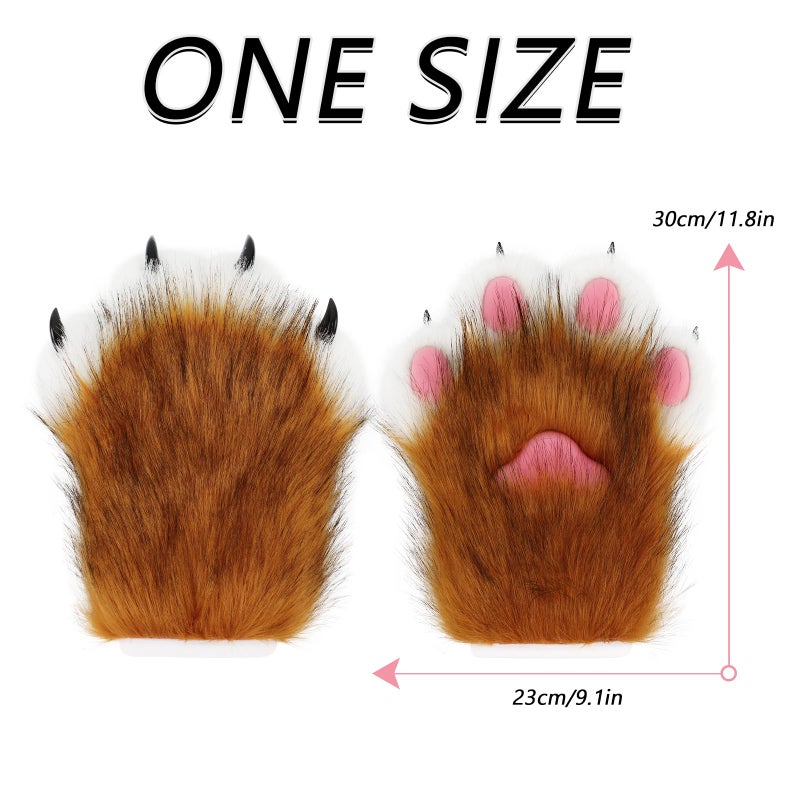 hbbhml Faux Fur Plush Furry Cat Claw Gloves Fursuit Animal Fox Paws Mittens Halloween Cosplay Costume Accessories for Adult - Image 3