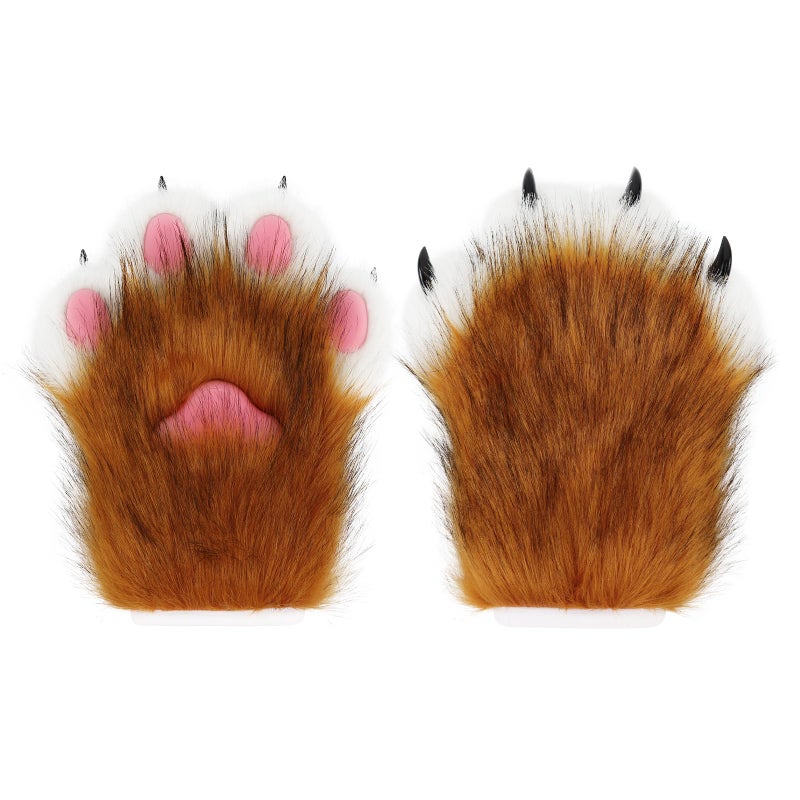 hbbhml Faux Fur Plush Furry Cat Claw Gloves Fursuit Animal Fox Paws Mittens Halloween Cosplay Costume Accessories for Adult - Image 1