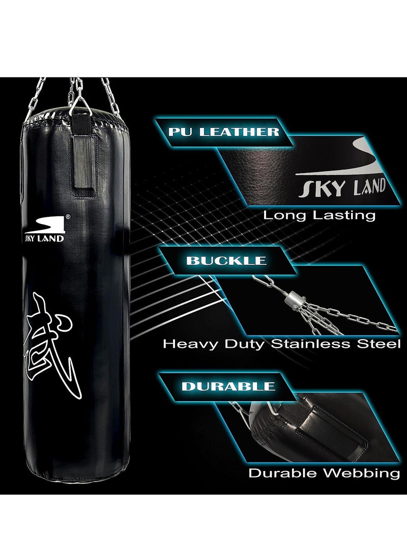 Sky Land Punching Bag with Chain & Heavy-Duty PU Leather Hanging Bag (Filled) | Boxing Bag for Kickboxing, Karate, Muay Thai for Adults/Kids, Black  - Image 2