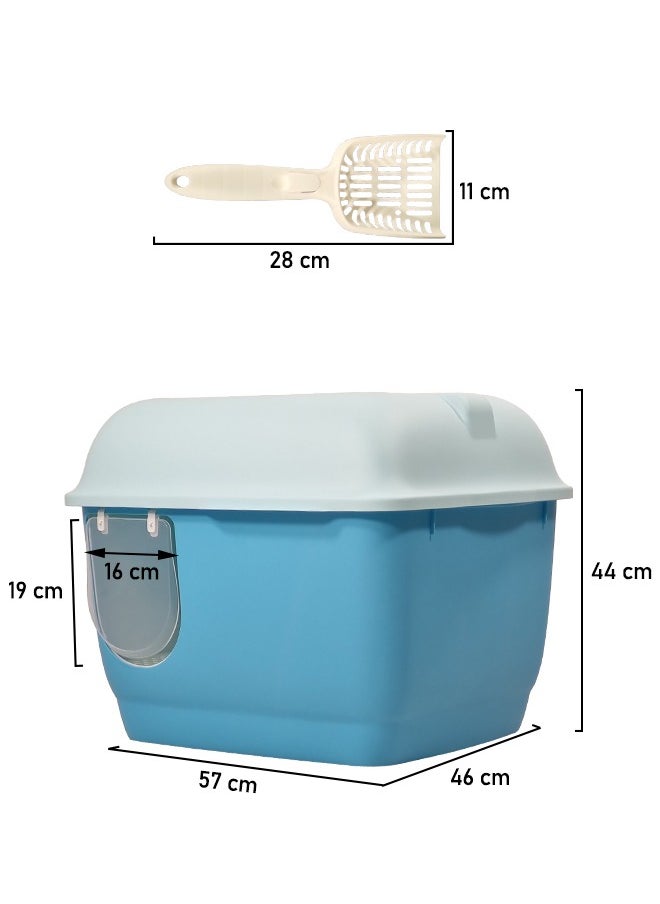 MAJIBAO - Large cat toilet with long aisle corridor style cats litter box, Fully enclosed durable cat toilet with litter scoop, Anti-Splashing, Odorless and open cover (Blue) 57 cm Long - Image 1