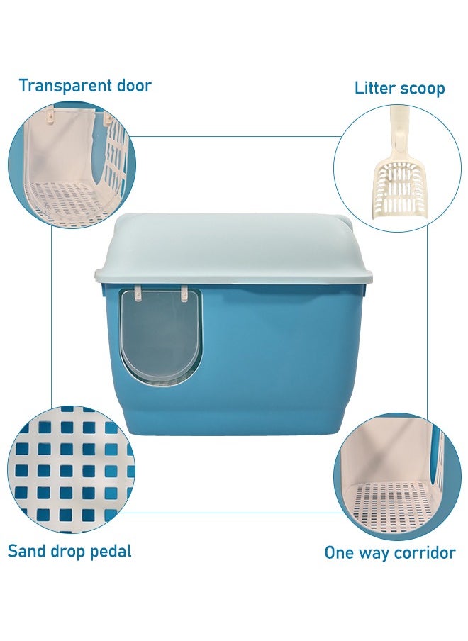 MAJIBAO - Large cat toilet with long aisle corridor style cats litter box, Fully enclosed durable cat toilet with litter scoop, Anti-Splashing, Odorless and open cover (Blue) 57 cm Long - Image 1