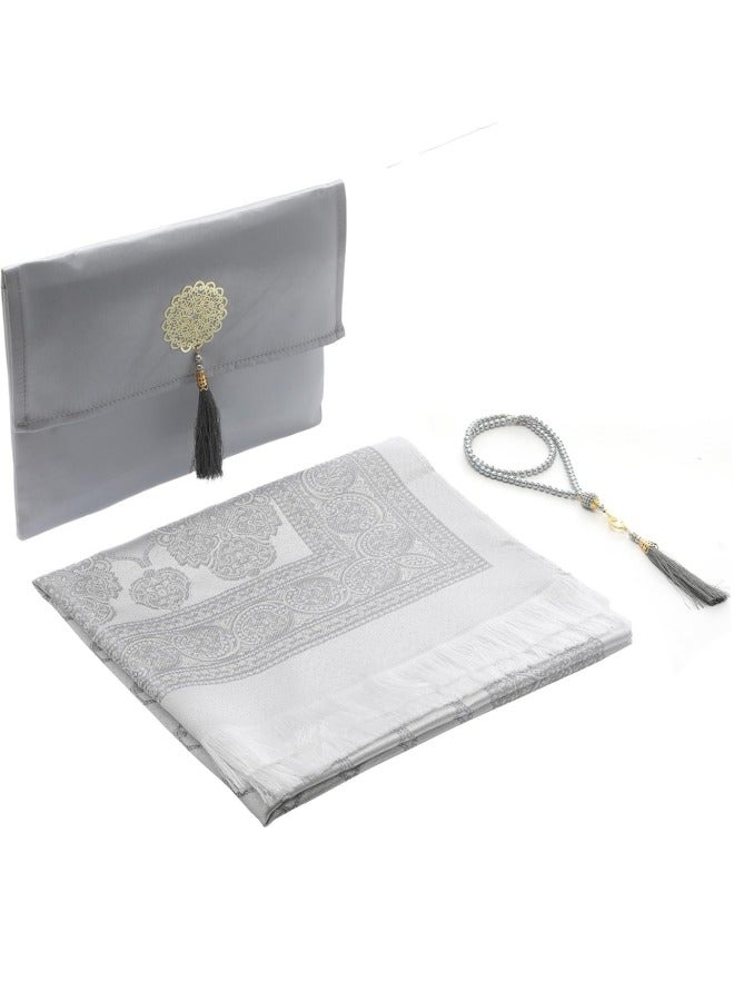 kangchoice Ramadan Gifting Package Premium 3pcs Prayer Mat Gift Set (Grey) Prayer Rug with Tasbih & Elegant Carry Bag, Skin Friendly Materiel Prayer Carpet, Lightweight, Foldable & Travel-Friendly, Ideal for Daily Prayers, Hajj, Umrah, Ramadan & Gifting - Image 1