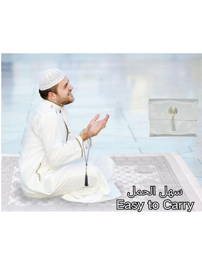 kangchoice Ramadan Gifting Package Premium 3pcs Prayer Mat Gift Set (Grey) Prayer Rug with Tasbih & Elegant Carry Bag, Skin Friendly Materiel Prayer Carpet, Lightweight, Foldable & Travel-Friendly, Ideal for Daily Prayers, Hajj, Umrah, Ramadan & Gifting - Image 4