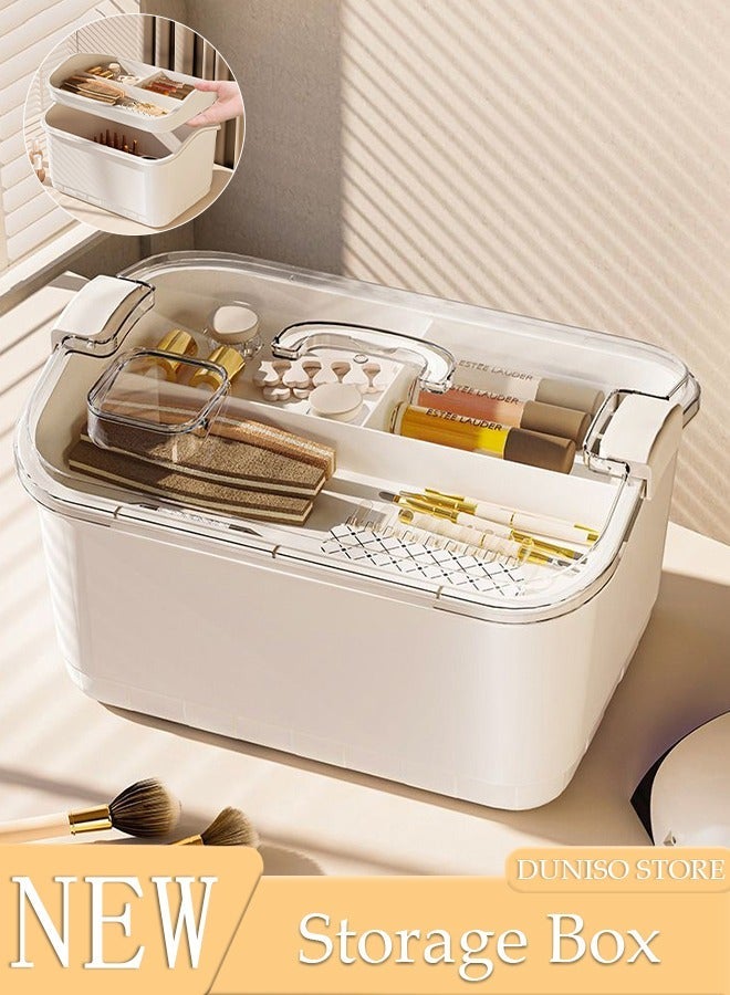 DUNISO Stack Carry Storage Box with Divided Tray, Large Art Craft and Cosmetic Stackable Storage Container Bin with Handle Lid Storage Container for Home & School & Office Supplies - Image 1