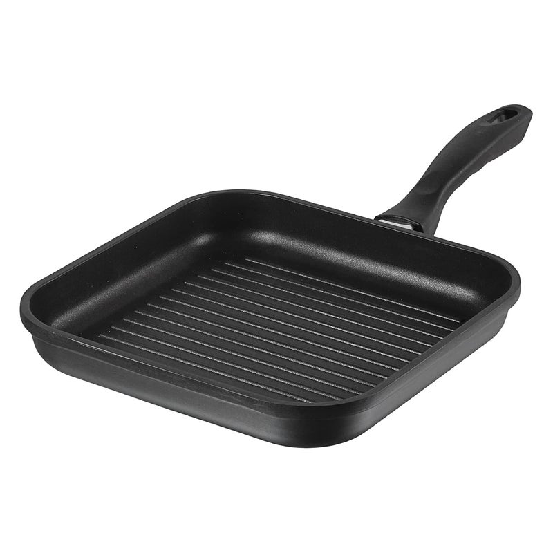 VINOD Vinod Zest Plus Die Cast Aluminium Square Griddle 24 cm 5 mm Thick 3 Layer Coating Silicone Handle Swiss Quality Induction Bottom 1 Year Warranty Black  - Image 1