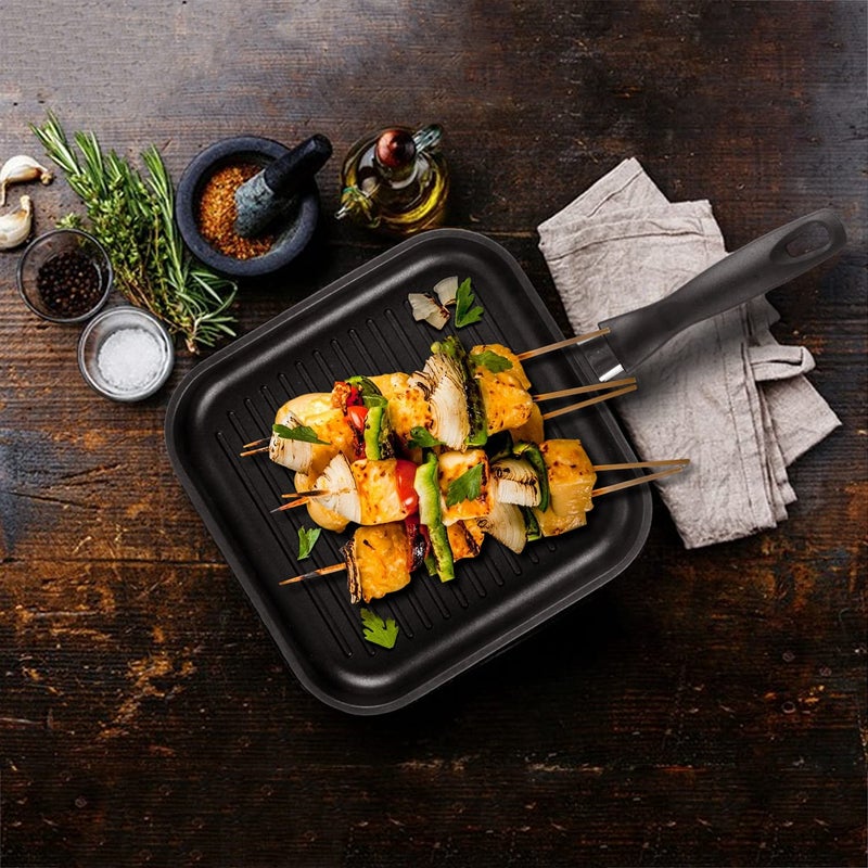 VINOD Vinod Zest Plus Die Cast Aluminium Square Griddle 24 cm 5 mm Thick 3 Layer Coating Silicone Handle Swiss Quality Induction Bottom 1 Year Warranty Black  - Image 2