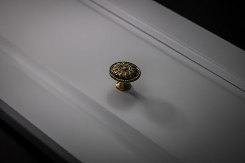 trust4care 4-Pack of Euro Style Kitchen Brushed Antique Brass Cabinet Knobs Pull - Vintage Aged Dresser Drawer Round Knobs Handles - Antique Golden Floral for Rustic Décor - Image 3