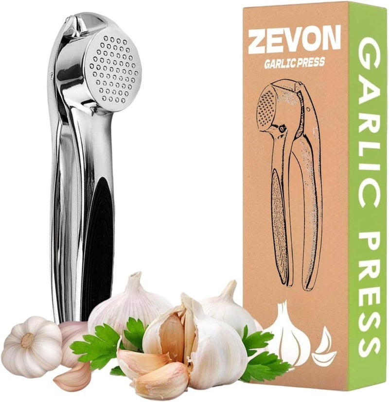ZEVON ® Garlic Crusher Presser Garlic Press Manual Garlic Mincer Stainless Steel Garlic Cutter Chopper,Hand Press Garlic Crusher and Chopper, Mincer Cutter for Garlic for Kitchen - Image 1