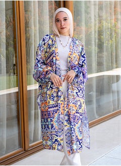 Tie Shop Printed Satin Kimono Purple - Yellow For Women 
