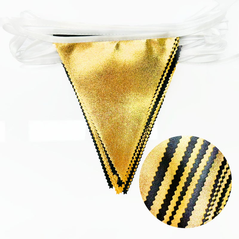 pinkblume Black and Gold Party Decorations Triangle Pennant Banner Flag Metallic Fabric Bunting Garland for Birthday Graduation Anniversary Wedding Bachelorette Bridal Shower Engagement Hen Party Supplies - Image 3