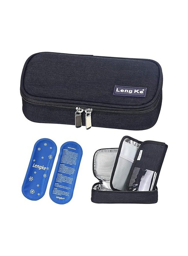 Leng Ke Insulin Cooler Travel Carrying Case, Diabetic Medication Organizer Insulated Cooling Bag with 2 Ice Packs(Black) - Image 1