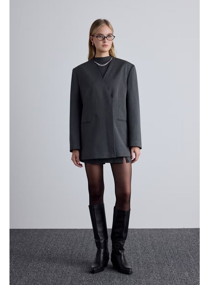 Manuka Classic Look Belted Blazer Jacket Anthracite - Image 4
